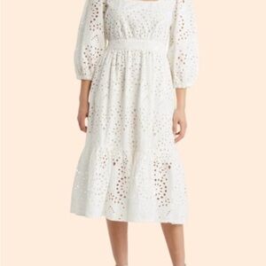 Nordstrom Women’s Medium White Eyelet Tiered Dress Bridal 100% Cotton Midi